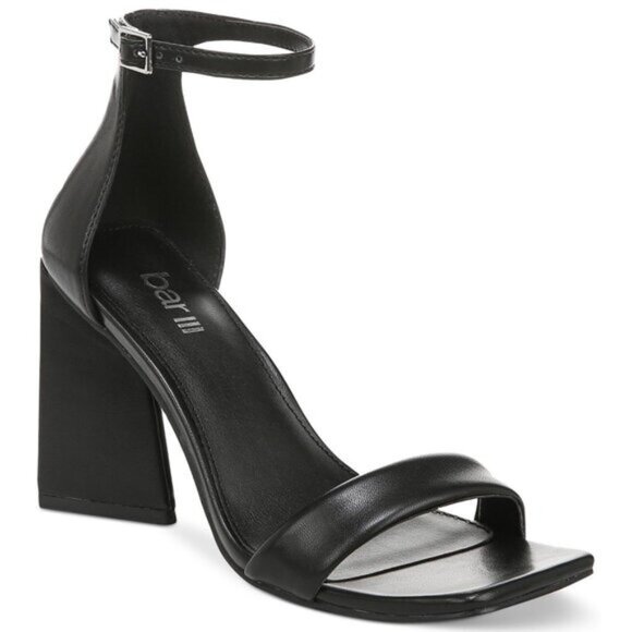 Bar Iii Womens Black Ankle Strap Padded Appel Square Toe Flare Buckle Sandals - Picture 1 of 7